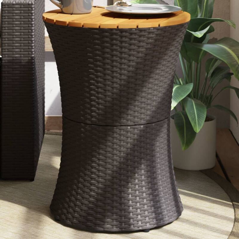 Vidaxl – Table d'appoint de jardin ronde 42cm – Acier enduit de poudre – Bois d'acacia – Résine tressée noire – Légère et facile à nettoyer