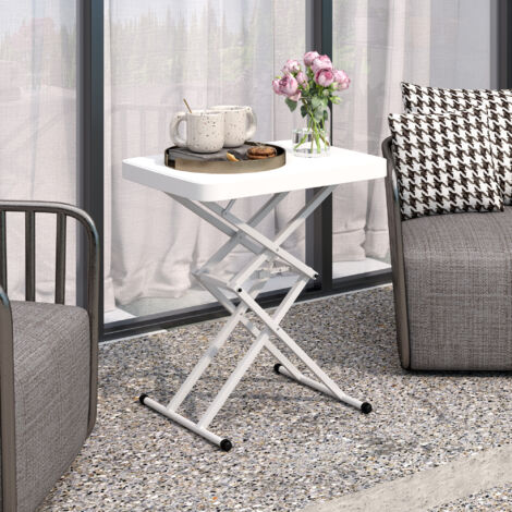 Table d'appoint de jardin pliable en HDPE. table pliante extérieur hauteur réglable sur 5 niveaux. 65 x 45 x 70 cm blanc