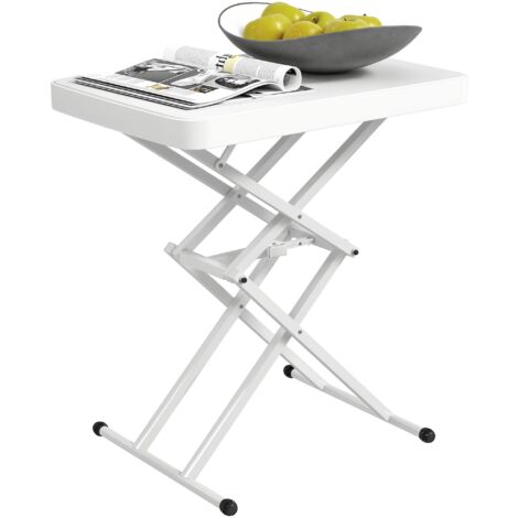 Table d'appoint de jardin pliable en HDPE. table pliante extérieur hauteur réglable sur 5 niveaux. 65 x 45 x 70 cm blanc