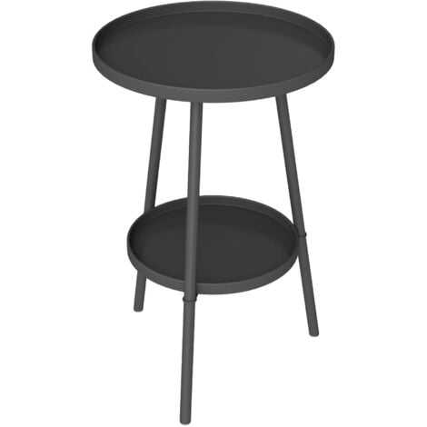 Table d'appoint de jardin ronde 2 niveaux - table basse de jardin - dia. 32 x 51 cm - métal noir