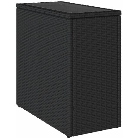 Table d'appoint de jardin，Table d'extérieur avec dessus en verre noir rotin CFW42436