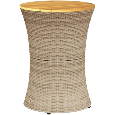Table d'appoint de jardin，Table d'extérieur forme tambour beige rotin bois massif CFW31454