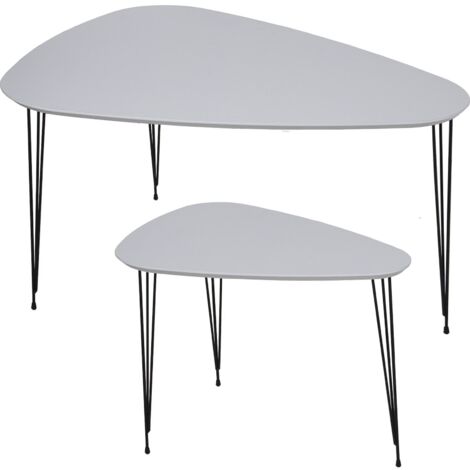 Table d'appoint design bicolore bois et métal - Blanc avec pieds de métal noir