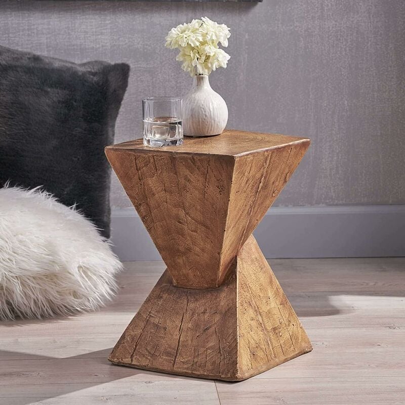 Table d'Appoint Design Bois Bout de Canapé de Salon Carré Béton Léger Guéridon Style Moderne - 46x30x30cm M1