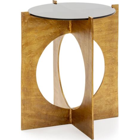 Table d'appoint design doré et noir en métal et verre élégant - doré finition or brûlé et noir