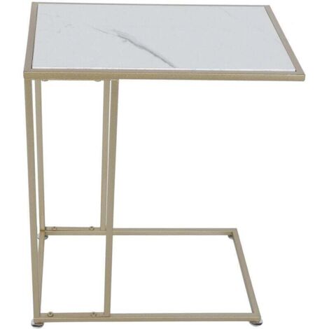 Table d'appoint design en fer doré et marbre blanc – 61 x 48 x 30 cm – élégant, stable et polyvalent
