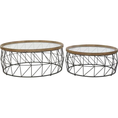 Table d'appoint design métal et verre élégant - Noir naturel et verre épuré