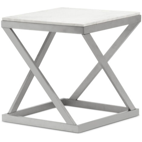 Table d'Appoint Design "Palamo" 57cm Argent & Blanc