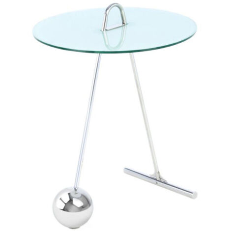 Table d'Appoint Design "Pendule" 60cm Argent & Blanc