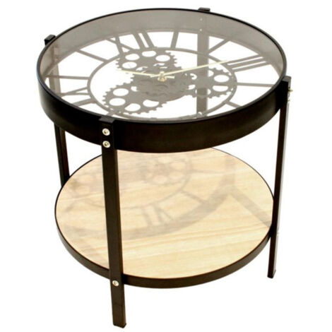 Table d'Appoint Design "Plateau Horloge" 40cm Noir