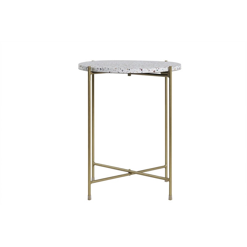 Table d'appoint design ronde en terrazzo et métal doré D40 cm mezzo