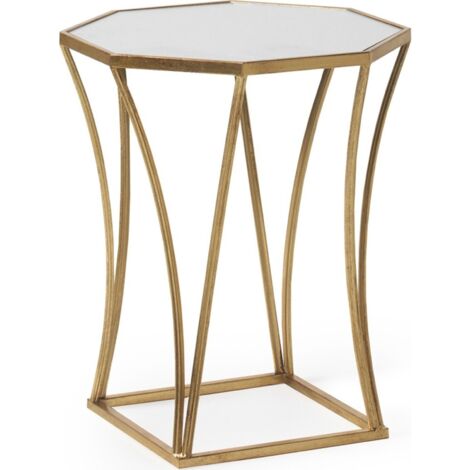 Table dappoint dorée en métal et miroir pour salon élégant - doré miroir élégant