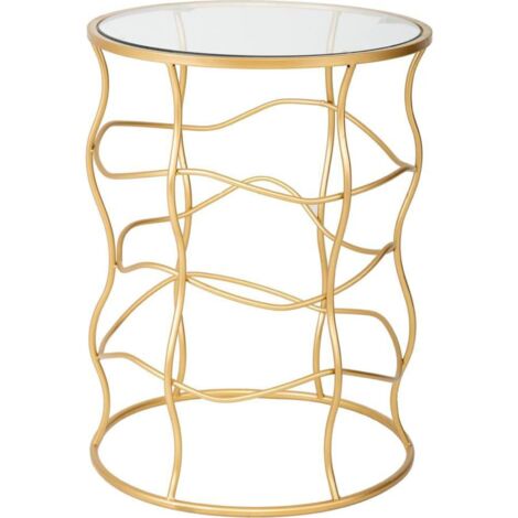 Table dappoint dorée en métal et verre blanc élégant - doré et verre blanc translucide