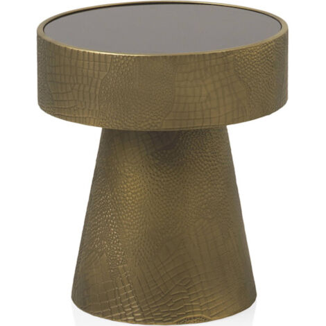 Table d'appoint dorée en métal et verre noir effet crocodile - Doré effet crocodile et verre noir