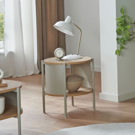 Table d'appoint double plateau 44x44 cm en bois et métal beige - ERZKA