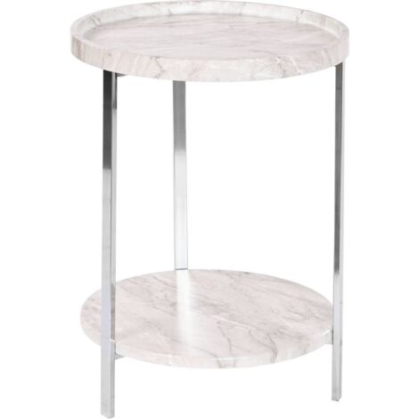 Table d'appoint effet marbre blanc élégance moderne - Blanc effet marbre aux reflets argentés
