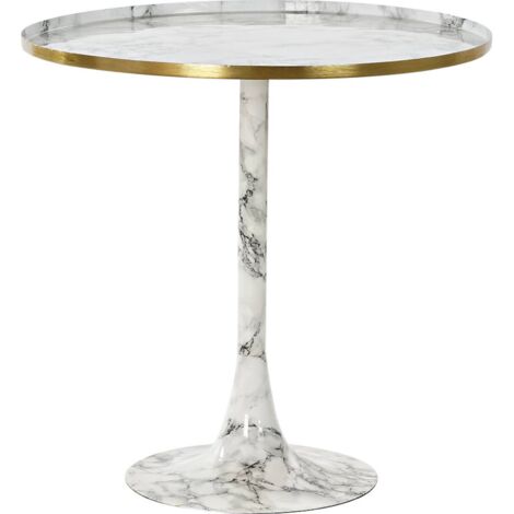 Table d'appoint effet marbre élégance dorure - Blanc doré
