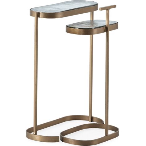Table d'Appoint Élégance Dorée et Verre - Verre effet marbre doré antique