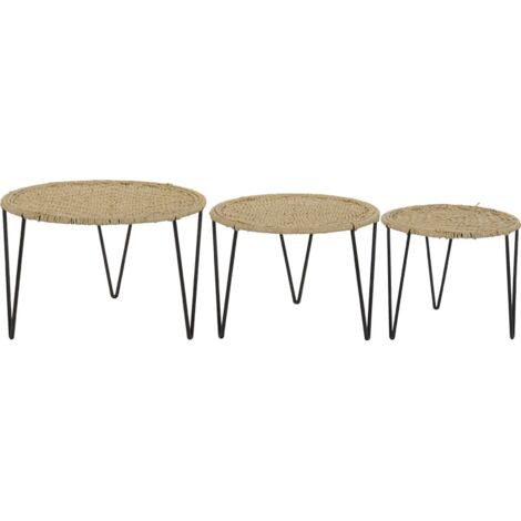Table d'appoint élégance métal tressé design - Métal noir et corde brune