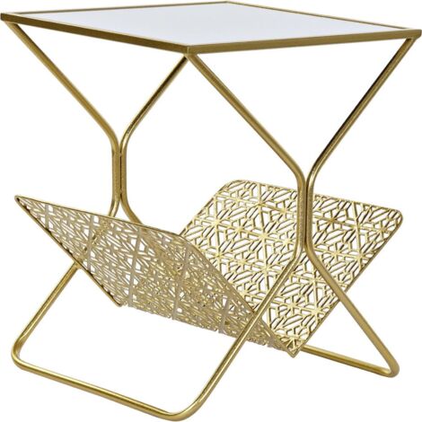 Table d'appoint élégante avec rangement pour périodiques en métal doré - Doré intense et raffiné