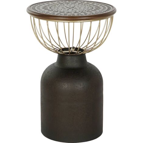 Table d'appoint élégante en métal et bois pour salon - Noir métallique avec touches dorées