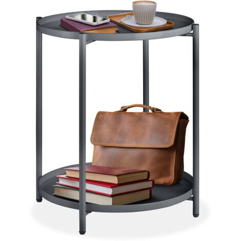 Table d'appoint en acier 2 niveaux style industriel gris foncé