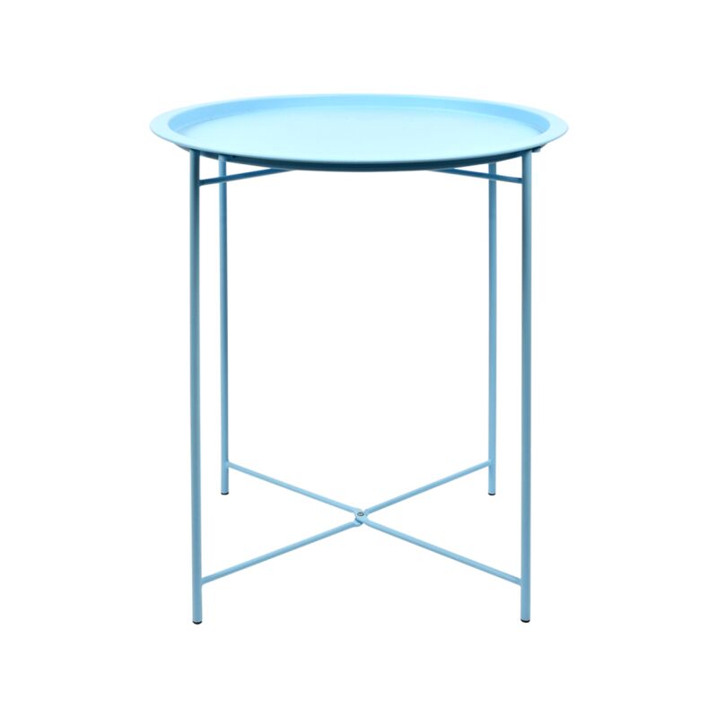 Esschert Design - Table d'appoint ronde pliable en métal - Bleu - d 47,3 x h 50,5 cm - Livraison gratuite