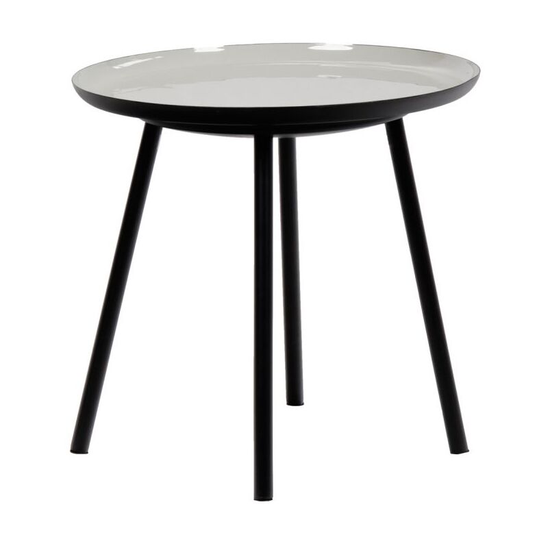 table d'appoint ronde plateau émaillé gris et métal noir - lak 0504
