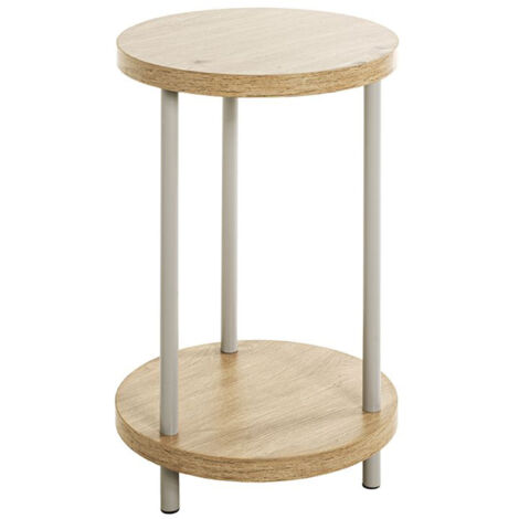 Table d'appoint en bois coloris chêne clair et métal coloris gris -diamètre 30 x hauteur 50 cm