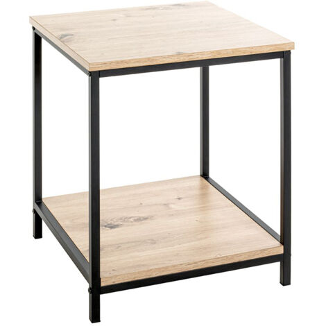 Table d'appoint en bois coloris chêne clair et métal coloris noir -longueur 40 x profondeur 40 x hauteur 50 cm