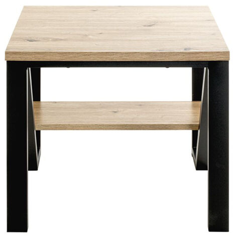 Table d'appoint en bois coloris chêne clair et métal coloris noir - longueur 55 x profondeur 55 x hauteur 48 cm