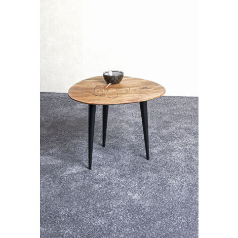Table d'appoint en bois d'acacia coloris naturel et métal noir -longueur 46 x profondeur 46 x hauteur 41 cm