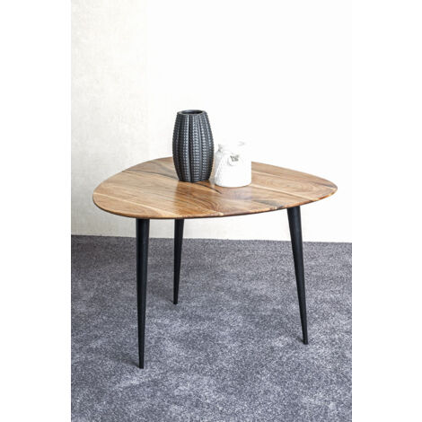 Table d'appoint en bois d'acacia coloris naturel et métal noir -longueur 55 x profondeur 55 x hauteur 46 cm