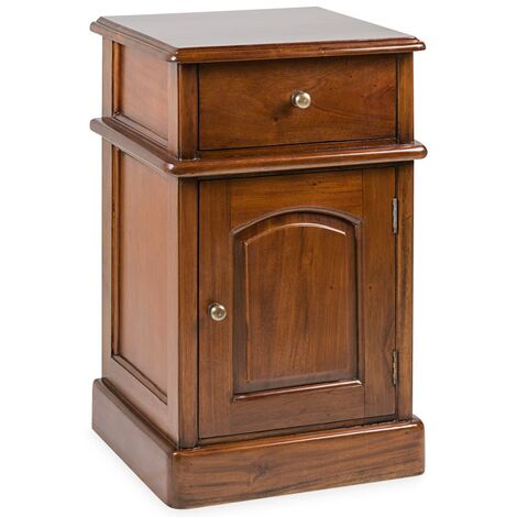 Table d'appoint en bois d'acajou marron 1 porte 1 tiroir Castle 40cm