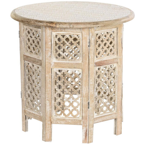 Table d'appoint en bois de manguier coloris naturel - diamètre 53 x hauteur 53 cm -PEGANE-