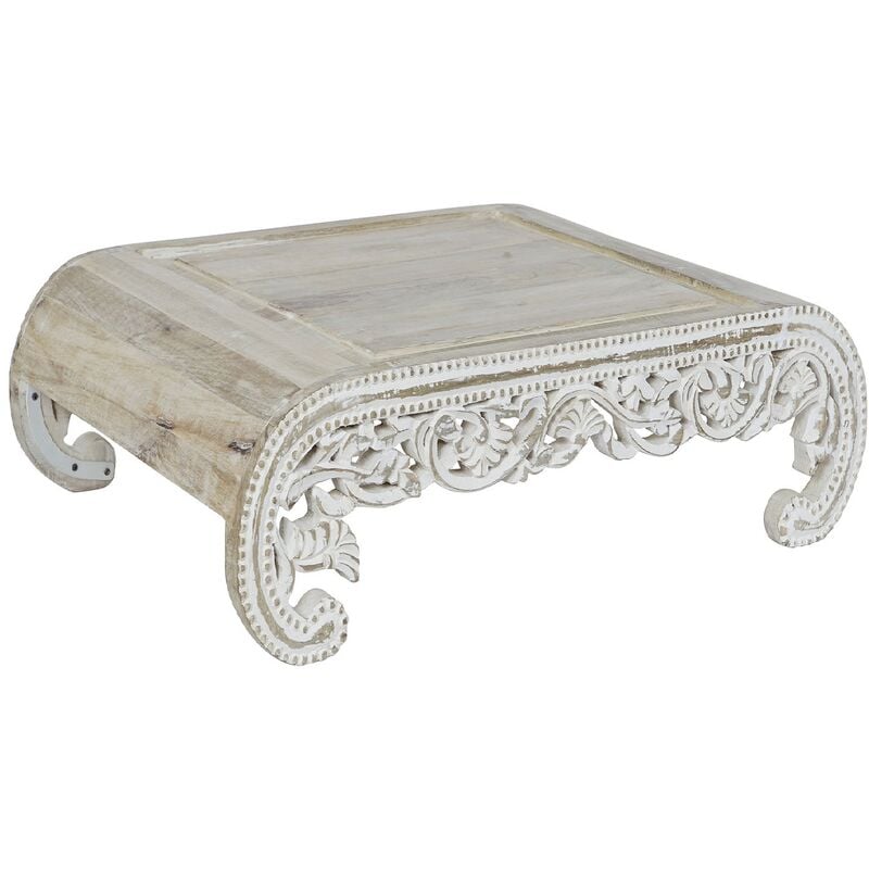 Table d'appoint en bois de manguier sculpté coloris blanc - Longueur 89 x Profondeur 63.5 x Hauteur 25.4 cm Pegane