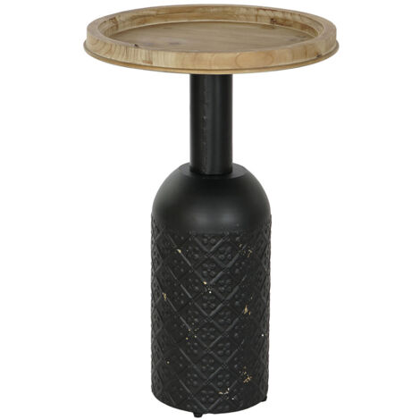 Table d'appoint en bois de sapin coloris naturel et métal coloris noir - diamètre 41,5 x Hauteur 65 cm
