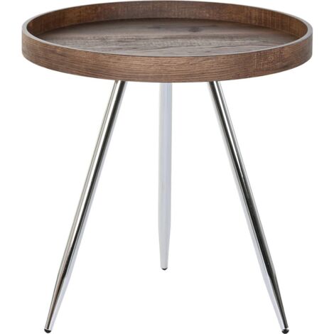 Table d'appoint en bois et acier élégante et pratique - Marron foncé métallisé