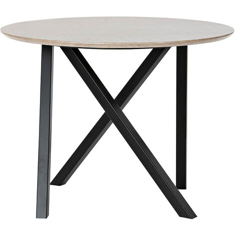 Table d'appoint en bois et métal coloris naturel / noir - diamètre 65 x hauteur 49 cm -PEGANE-