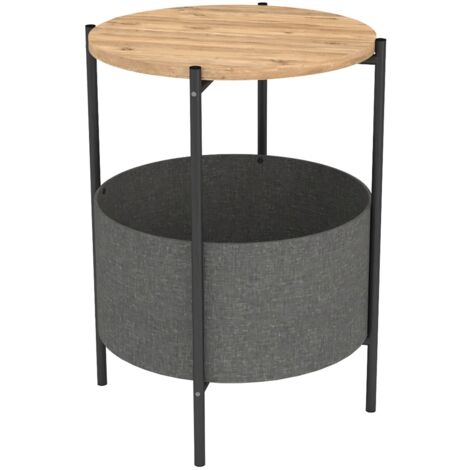 Table d'appoint en bois et métal ronde coloris chêne cambrian, noir - diamètre 43 x hauteur 60 cm