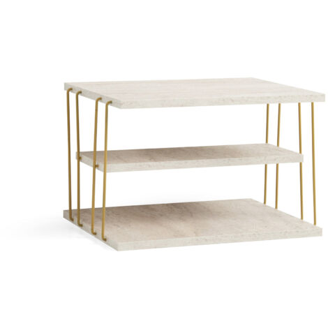 table d'appoint en bois "Lifon" 50 x 40 x 33 cm - Travertin