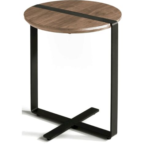Table d'appoint en bois structure acier peint époxy - Noyer / foncé