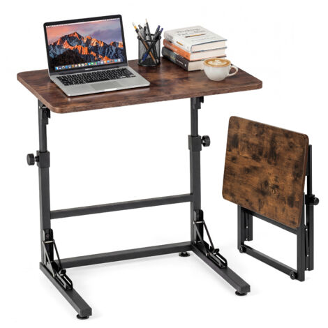 Table d'Appoint en C Pliable, Réglable en Hauteur pour Canapé avec Cadre en Métal, Bureau pour Ordinateur Portable 59,5 x 39 Cm, Table Industrielle