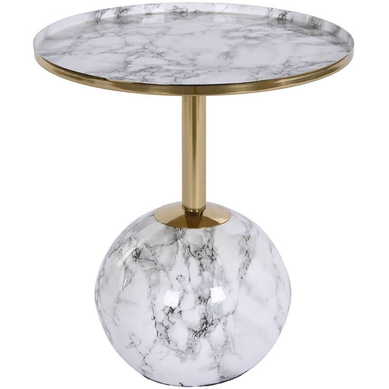 Table d'appoint en fer doré et marbre coloris blanc - diamètre 41 x Hauteur 47 cm