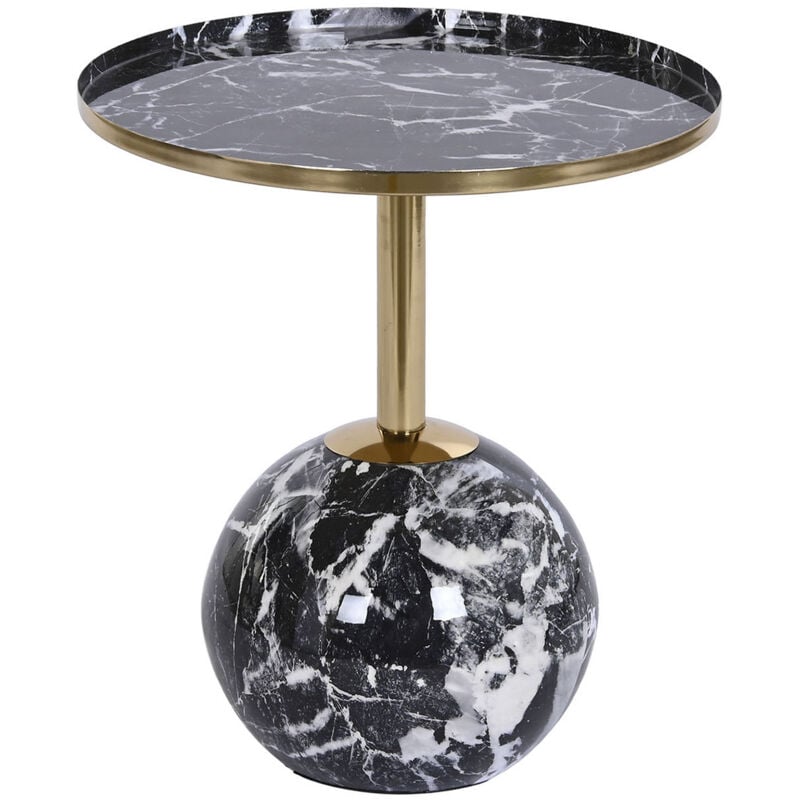 Table d'appoint en fer doré et marbre coloris noir - diamètre 41 x Hauteur 47 cm
