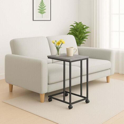 Table dappoint en forme de c avec roulettes - plateau effet bois
