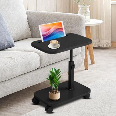 Table d'appoint en forme de C avec roulettes, rotative à 360° et réglable en hauteur, table basse, table de canapé, table de lit pour salon, chambre à coucher, salle