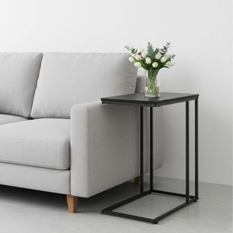 Table dappoint en forme de c plateau imitation bois structure en metal