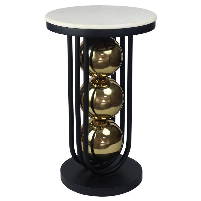 Table d'appoint en marbre et métal - Blanc, noir et doré - nayeli