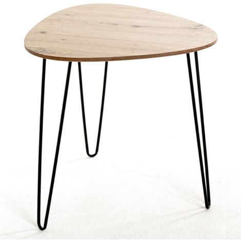 Table d'appoint en MDF coloris chêne clair et métal noir -longueur 48 x profondeur 48 x hauteur 48 cm